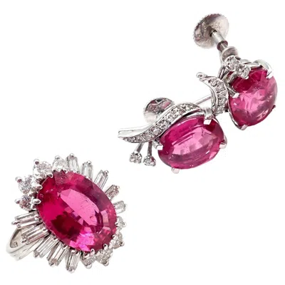 Pre-owned H. Stern Diamond Pink Tourmaline White Gold Ring And Earrings Set