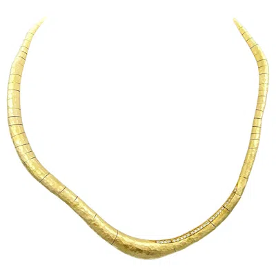 Pre-owned H. Stern Hammered Diamond Collar Link Necklace Set In 18 Karat Yellow Gold