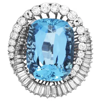 Pre-owned H. Stern H-stern Vintage 23.07 Gia Aquamarine Diamond Platinum Gold Cocktail Ring In Multi