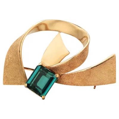 Pre-owned H. Stern Rare H Stern Mid-century 18k Gold Blue-green Tourmaline Modernist Brooch Pendant In Multi