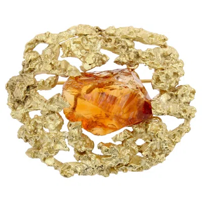 Pre-owned H. Stern Stern 1970s Uncut Citrine 18 Karat Yellow Gold Brooch