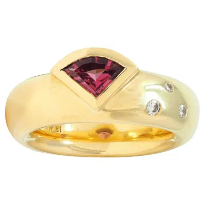 Pre-owned H. Stern Triangular Pink Topaz Diamond 18 Karat Yellow Gold Ring