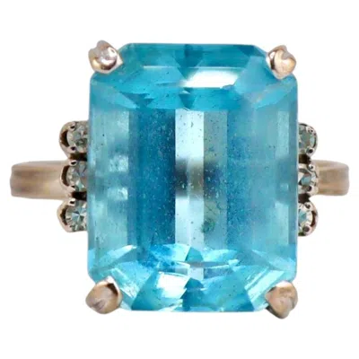 Pre-owned H. Stern Vintage  18k Gold Emerald Cut Aquamarine Diamond Cocktail Ring In Green