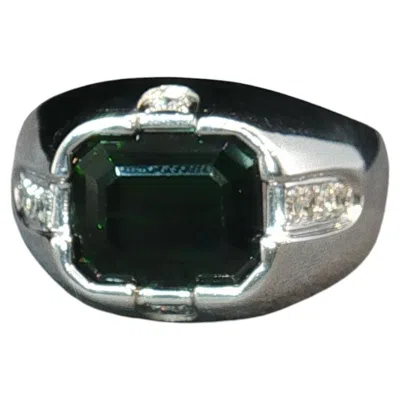 Pre-owned H. Stern Vintage  18k White Gold Green Tourmaline Diamond Ring Band Sz 12.25