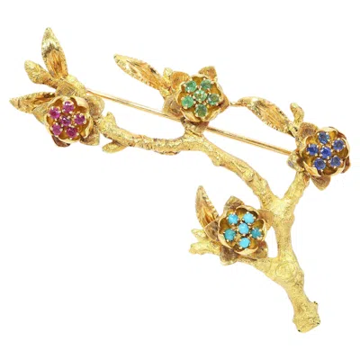 Pre-owned H. Stern Vintage  18k Yellow Gold Multi-gemstone Blooming Tree Brooch