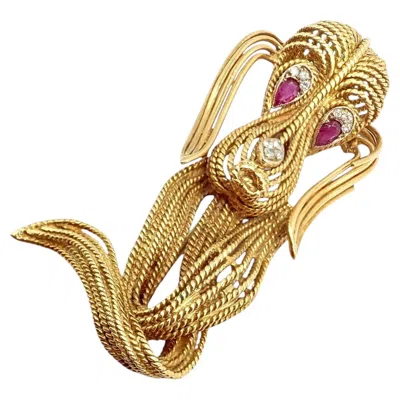 Pre-owned H. Stern Vintage  Diamond Ruby Basset Hound Dog Yellow Gold Pin Brooch