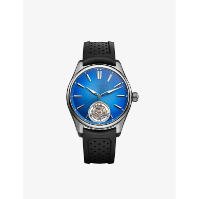 H.moser & Cie 3804-1208 Pioneer Tourbillon Stainless-steel And Rubber Automatic Watch In Blue