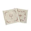 H2 Studio Neutrals / Red Elegant Vintage-inspired Embroidered Tea Towel Set Candelabra & Bow & Vine Design Two In Red