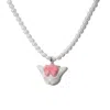 H2 Studio Women's Angry Puss Coral Red Bow Tie Freshwater Pearl Necklace