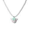 H2 Studio Women's Angry Puss Mint Green Bow Tie Freshwater Pearl Necklace