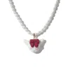 H2 Studio Women's Angry Puss Ruby Red Bow Tie Freshwater Pearl Necklace