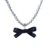 H2 Studio Women's Black / Grey Bow Tie Maniac Black Ribbon Bowtie Detachable Pendant Dove Grey Freshwater Pear In Multi