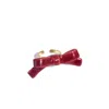 H2 Studio Women's Bowtie Maniac Small Ribbon Ceramic Bowtie Gold Plated Brass Ring Ruby Red
