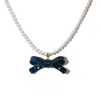 H2 Studio Women's Gold / Black / White Bowtie Maniac Medium Ribbon Bowtie Freshwater Pearl Necklaces Black Gol