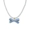 H2 Studio Women's Gold / White / Blue Bowtie Maniac Medium Ribbon Bowtie Round Freshwater Pearl Necklaces Forg