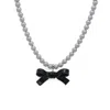 H2 Studio Women's Grey / Black Bow Tie Maniac Black Ribbon Bowtie Detachable Pendant Dove Grey Crystal Pearl N