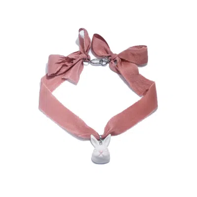 H2 Studio Women's Neutrals / Pink Grumpy Bunny Nude Pink Silk Choker Necklace