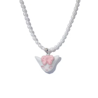 H2 Studio Women's Pink / Purple Angry Puss Pink Bowtie Freshwater Pearl Necklace