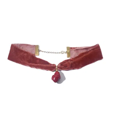 H2 Studio Women's Red Coral Drop Gothic Porcelain Pendant Silk Velvet Choker