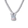 H2 Studio Women's White / Blue Grumpy Bunny Light Misty Blue Bow Tie Freshwater Pearl Necklace