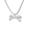 H2 Studio Women's White / Gold Bowtie Maniac Medium Ceramic Ribbon Bowtie Round Freshwater Pearl Necklace Whit