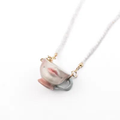 H2 Studio Women's White / Pink / Blue The Cup Theater Mini Porcelain Cup Shell Beads Necklace In Multi