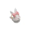 H2 Studio Women's White / Pink / Gold Grumpy Bunny Pinky Bow Tie 14k Gold Plated Brass Ring In Multi