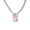 H2 Studio Women's White / Pink / Purple Grumpy Bunny Pinky Bow Tie Freshwater Pearl Necklace