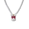 H2 Studio Women's White / Red Grumpy Bunny Ruby Bow Tie Freshwater Pearl Necklace