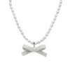 H2 Studio Women's White / Silver Bowtie Maniac Ceramic Ribbon Bowtie Special Large Rice Freshwater Pearl Neckl