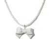H2 Studio Women's White / Silver Bowtie Maniac Large Ceramic Bowtie Round Freshwater Pearl Necklace White Silv