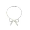 H2 Studio Women's White / Silver Bowtie Maniac Large Ribbon Bowtie Round Freshwater Pearl Necklaces Porcelain 