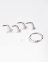 H27a Silver Mixed Diamante 6-pack Nose Studs In Silver