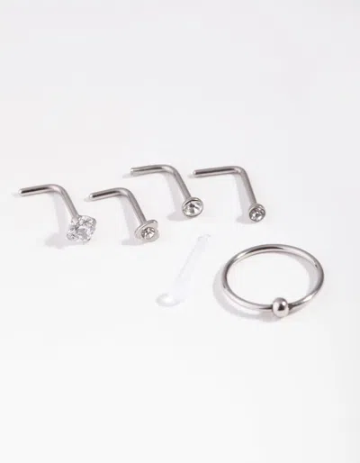 H27a Silver Mixed Diamante 6-pack Nose Studs
