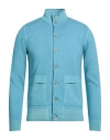 H953 Man Cardigan Azure Size 38 Merino Wool In Blue