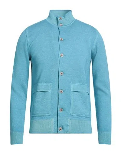 H953 Man Cardigan Azure Size 38 Merino Wool In Blue