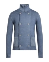 H953 Man Cardigan Blue Size 36 Merino Wool
