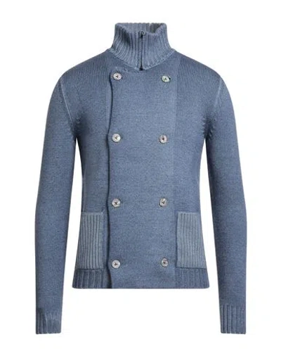 H953 Man Cardigan Blue Size 36 Merino Wool