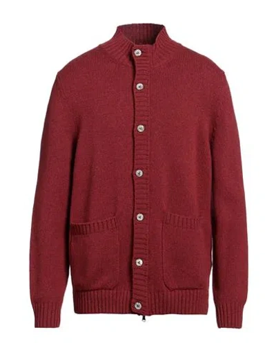 H953 Man Cardigan Brick Red Size 44 Merino Wool