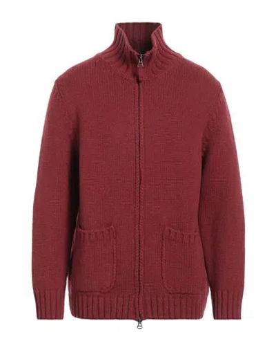 H953 Man Cardigan Brick Red Size 44 Merino Wool