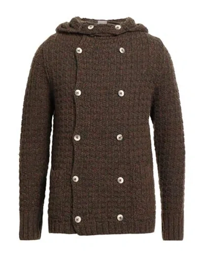 H953 Man Cardigan Brown Size 44 Merino Wool