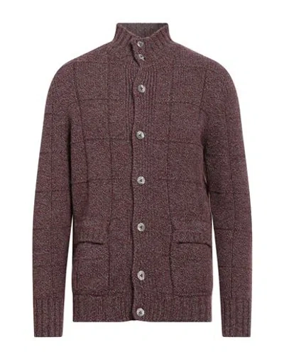 H953 Man Cardigan Burgundy Size 44 Merino Wool, Cashmere In Brown