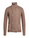 H953 Man Cardigan Camel Size 38 Merino Wool In Nude