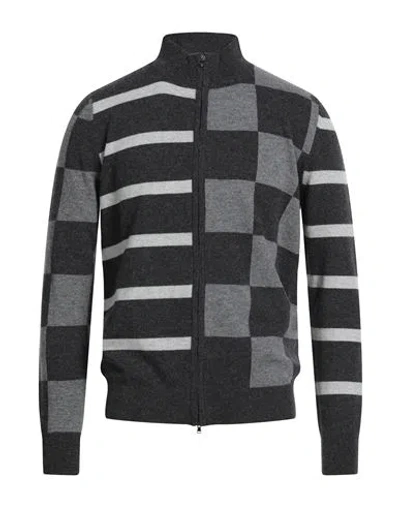 H953 Man Cardigan Charcoal Size 40 Merino Wool In Gray