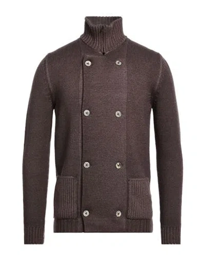 H953 Man Cardigan Chocolate Brown Size 38 Merino Wool