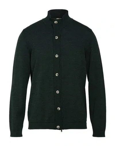 H953 Man Cardigan Dark Green Size 42 Merino Wool