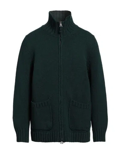 H953 Man Cardigan Dark Green Size 44 Merino Wool In Green