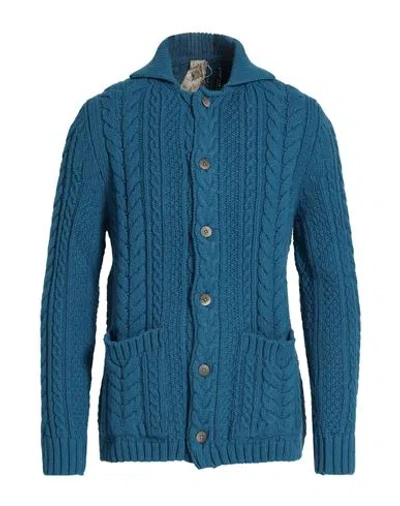 H953 Man Cardigan Deep Teal Size 38 Merino Wool In Blue