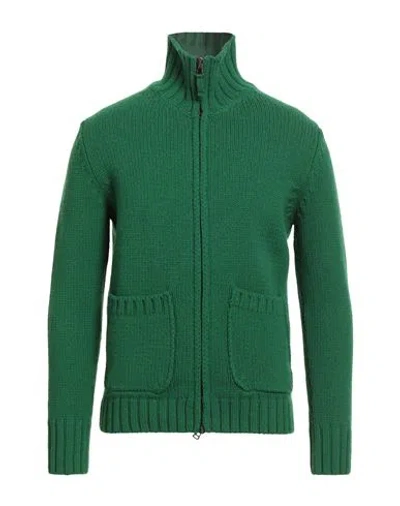 H953 Man Cardigan Emerald Green Size 38 Merino Wool