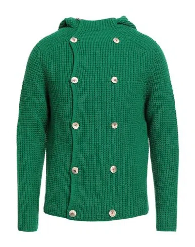 H953 Man Cardigan Green Size 32 Merino Wool